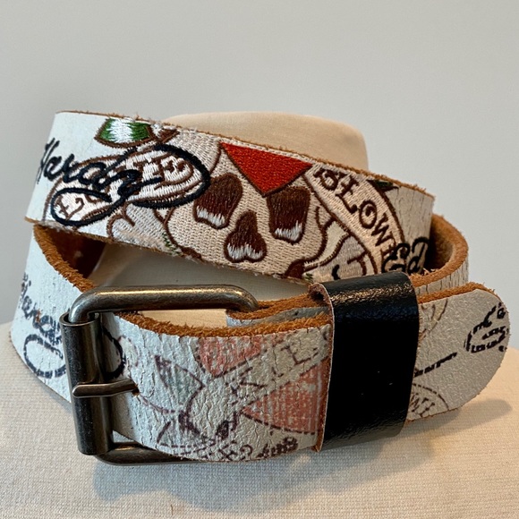 Ed Hardy Accessories - ED HARDY "Love Kills" Distressed Leather Belt